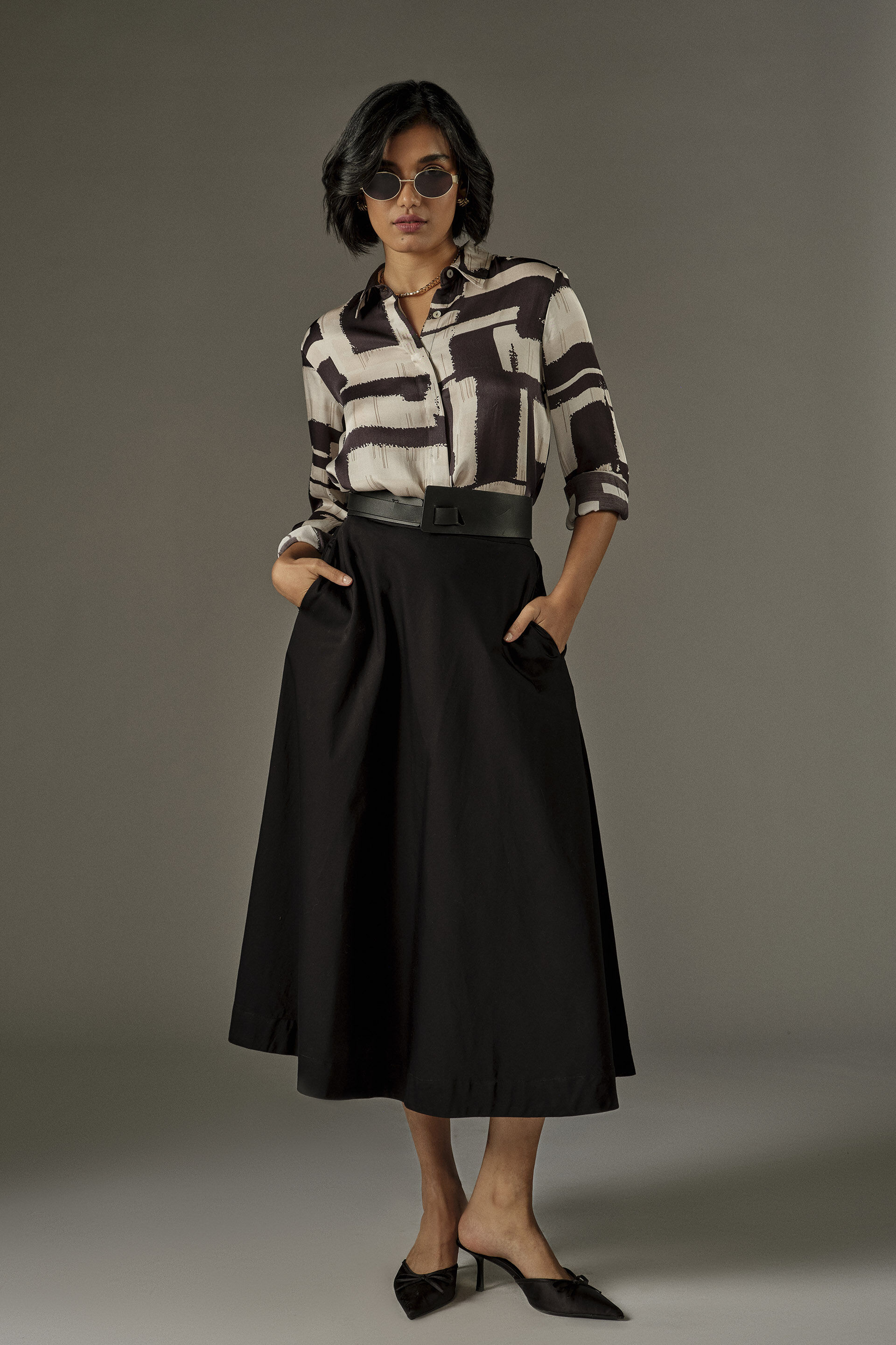 Geometric Print Modal Shirt in Cream, White, image 2